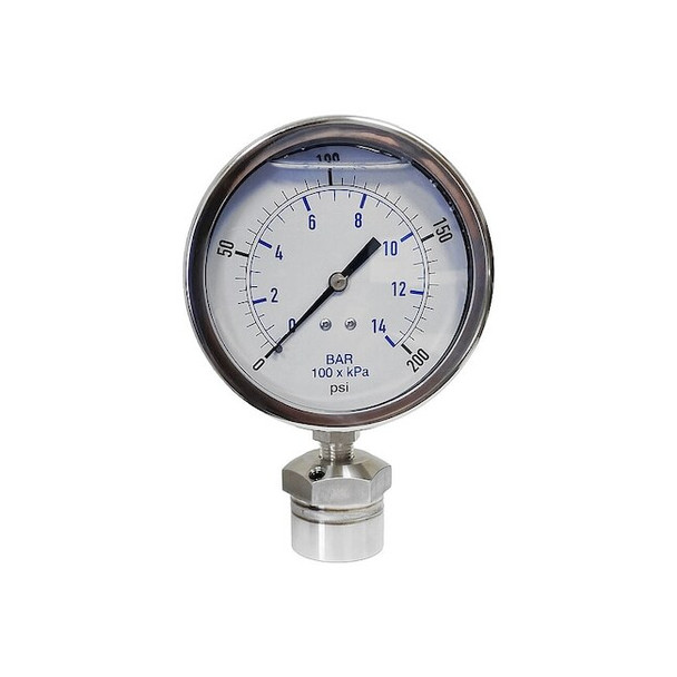 Pressure Gauge, 0 to 15,000 psi, 4 in Dial, 1/4 in NPT, Bottom Location