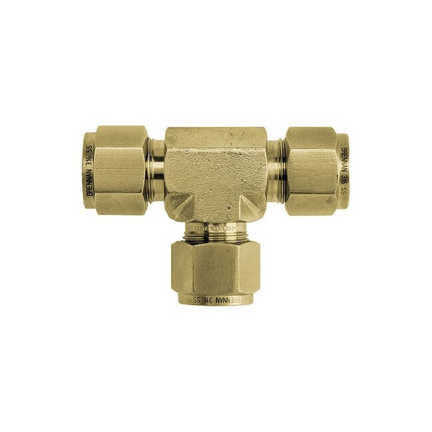 Brennan Industries Tee,Brass,Tube1/4",Tube1/4",Tube1/4" N2603-04-04-04-B