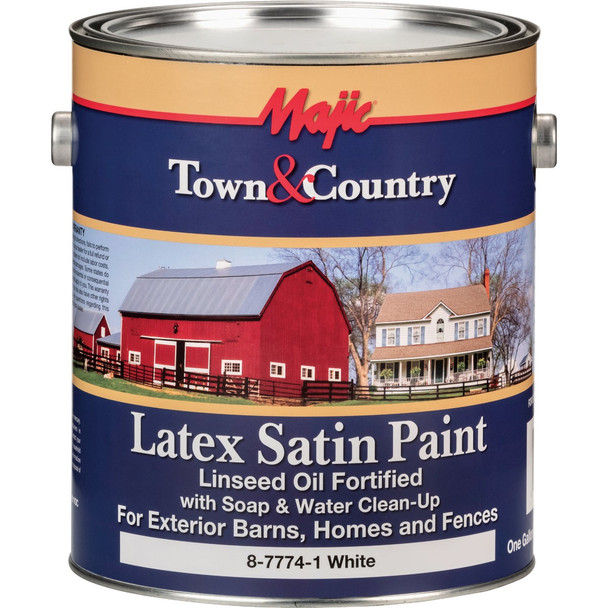 MAJIC Town & Country Exterior Latex Satin Paint, White, 1 Gal. 119282/8-7774-1