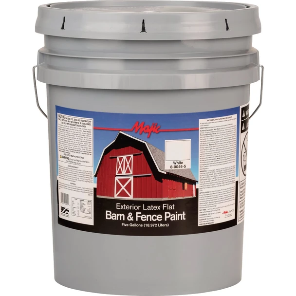 MAJIC Barn & Fence Exterior Latex Flat Paint, White, 5 Gal. 130266/8-0046-5