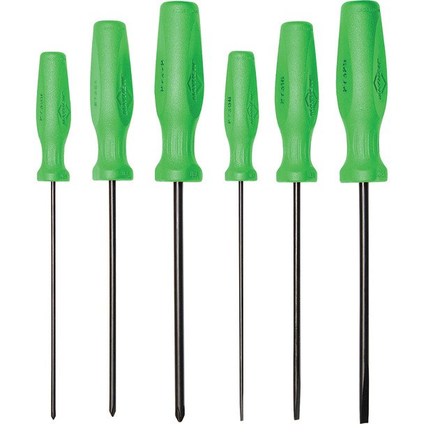 Mayhew Tools Hi-Vis Green 6 PC Long Slotted & Phillips Screwdriver Set 27021LTHVG