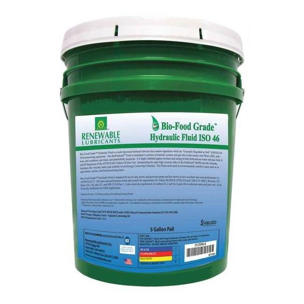 Renewable Lubricants Bio-Food Grade Hydraulic Fluid, 5 gal., ISO 46 87134