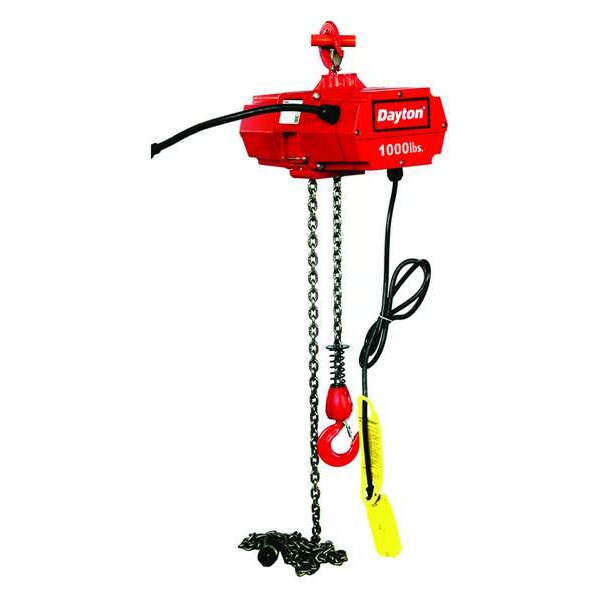 Electric Chain Hoist, 1,000 lb, 15 ft, Hook Mounted - No Trolley, 115V AC, Red