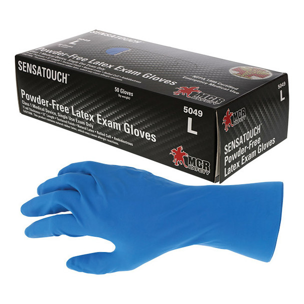 MCR Safety® Sensatouch™ Disposable Latex Gloves, Large, Blue, 10 Boxes/50 Each