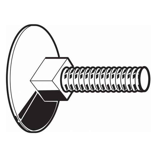 Elevator Bolt, 5/16"-18 Thrd Sz, 1-3/4 in L, Steel, Zinc Plated Finish, 25 PK