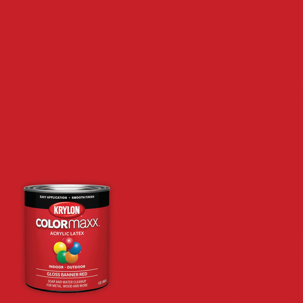 Krylon ColorMaxx Gloss Interior/Exterior Acrylic Latex Paint, Banner Red, 1 Qt.
