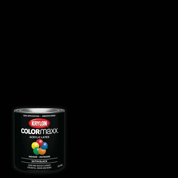 Krylon ColorMaxx Satin Interior/Exterior Acrylic Latex Paint, Black, 1 Qt.