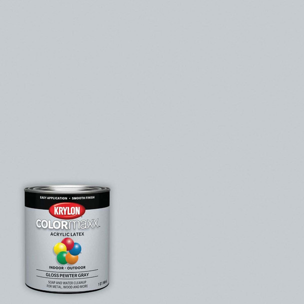 Krylon ColorMaxx Gloss Interior/Exterior Wall Paint, Pewter Gray, 1 Qt.