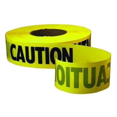 Safety Barricade Tape, 3 in x 1,000 ft, Caution, 3 mil, Yellow