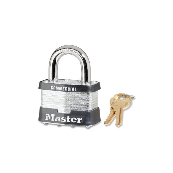 No. 5 Laminated Steel Padlock, 3/8 in dia x 15/16 in W x 1 in H Shackle, Silver/Gray, Keyed Alike, Keyed A121 Pack of 6