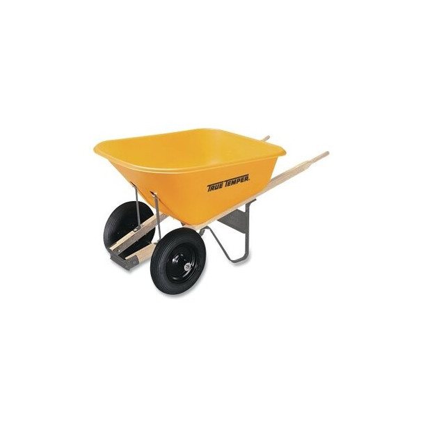 Dual-Wheel Wheelbarrow, 8 cu ft, 2 Pneumatic Tires, Yellow