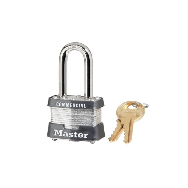 No. 3 Laminated Steel Padlock, 9/32 in dia, 5/8 in W x 1-1/2 in H Shackle, Silver/Gray, Keyed Alike, Keyed 0303