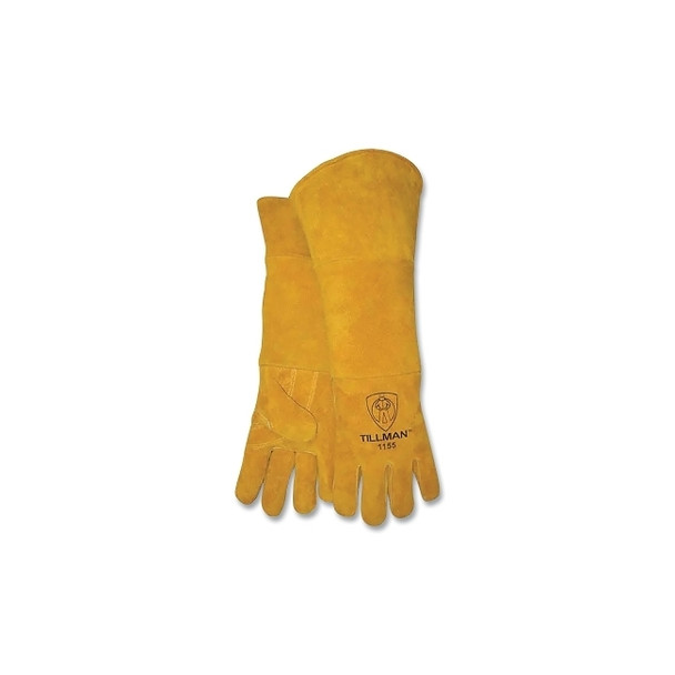 Stick Welding Gloves, 1155, Premium Side Split Cowhide, Lg, Cotton Foam Lining, Bourbon Brn, Straight Cuff
