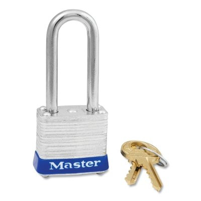 No. 7 Laminated Steel Padlock, 3/16 in dia, 1/2 in W x 1-1/2 in H Shackle, Silver/Blue, Keyed Alike, Keyed P303
