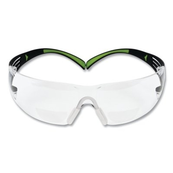 SecureFit™ 400 Series Protective Eyewear, Clear Poly Lens, Anti-Fog/Anti-Scratch, Black/Green Plastic Frame, 1.5 Diopter Pack of 20
