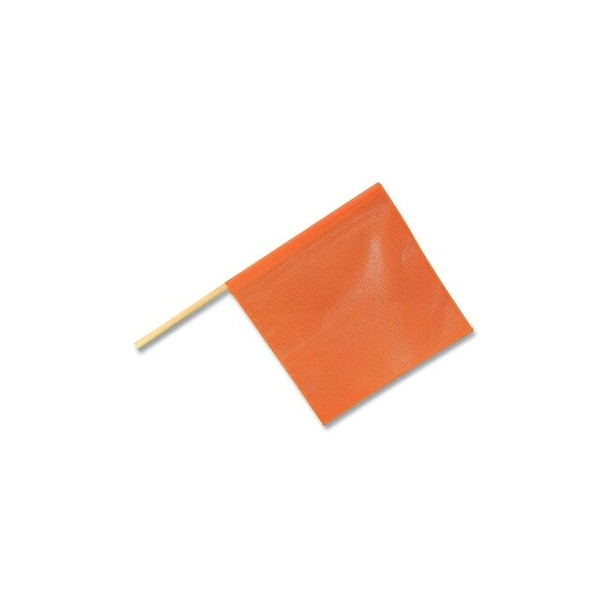 Heavy Duty Warning Flag with Wooden Dowel, 18 in W, 18 in H, 30 in L, Vinyl Coated Mesh, Orange
