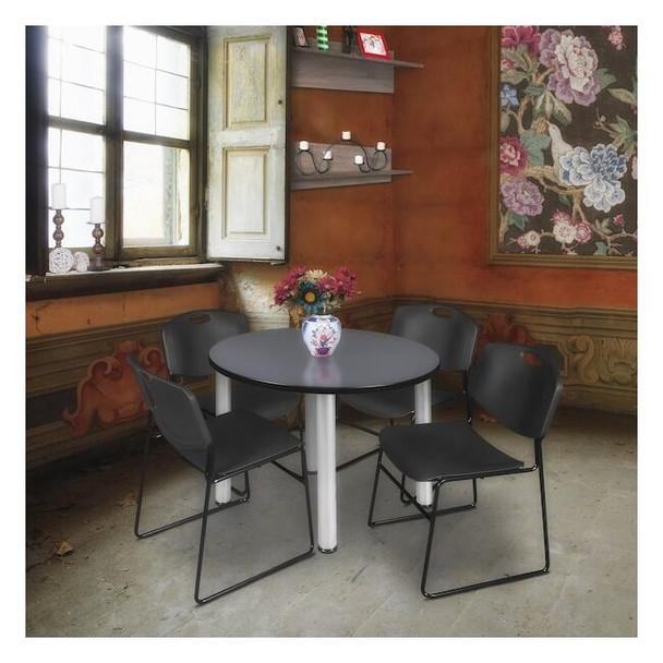 Kee Round Table & Chair Set, Wood, Metal, Polypropylene Top, Grey