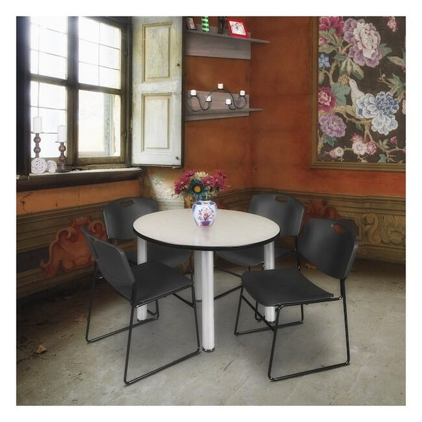 Kee Round Table & Chair Set, Wood, Metal, Polypropylene Top, Maple