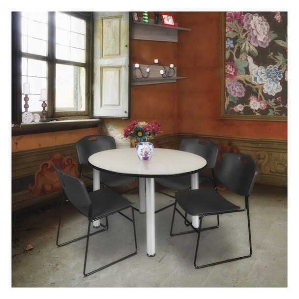 Kee Round Table & Chair Set, Wood, Metal, Polypropylene Top, Maple