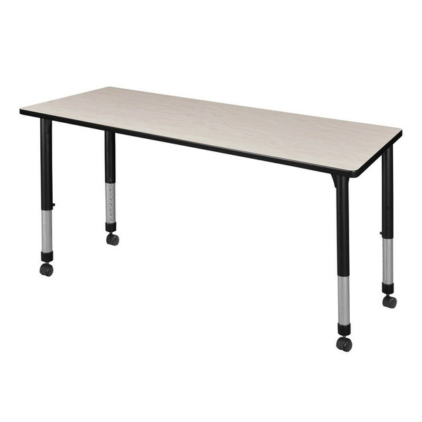 Rectangular Mobile Tables, 66 W, 30 L, 23-34 H, Wood, Metal, Maple