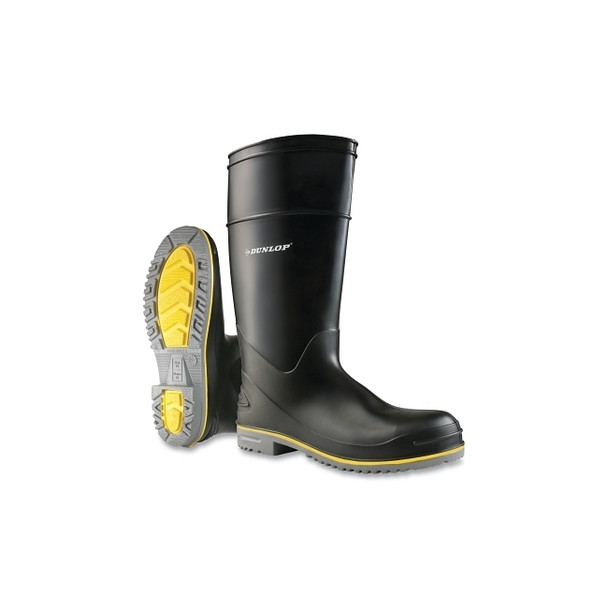 Polyflex 3 Rubber Boots, Steel Toe, Men's 5, 15 in Boot, PolyBlend/PVC, Black/Gray/Yellow