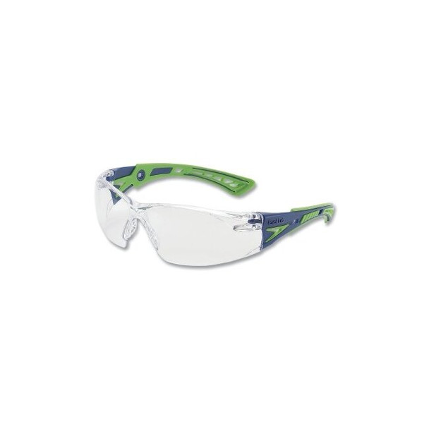 Rush+ Series Safety Glasses, Clear Lens, Platinum® Anti-Fog, Anti-Scratch, Green/Blue Frame