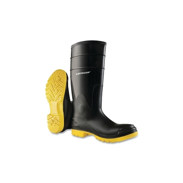 PolyGoliath Rubber Boots, Steel Toe and Midsole, Men's 7, Polyblend/PVC, Black/Yellow