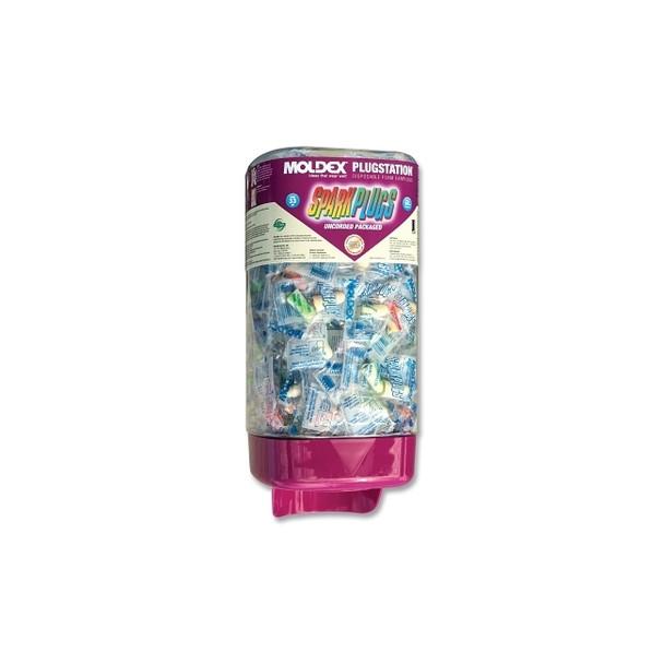 PlugStation® Earplug Dispenser, Disposable Plastic Bottle, Foam Earplugs, Assorted Color Swirls/Streaks, SparkPlugs®