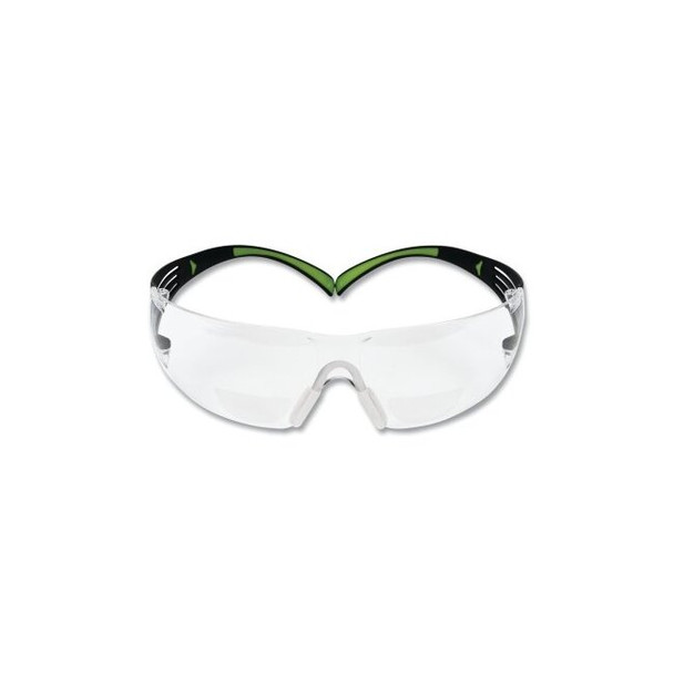 SecureFit™ 400 Series Protective Eyewear, Clear Poly Lens, Anti-Fog/Anti-Scratch, Black/Green Plastic Frame, 2.5 Diopter Pack of 20