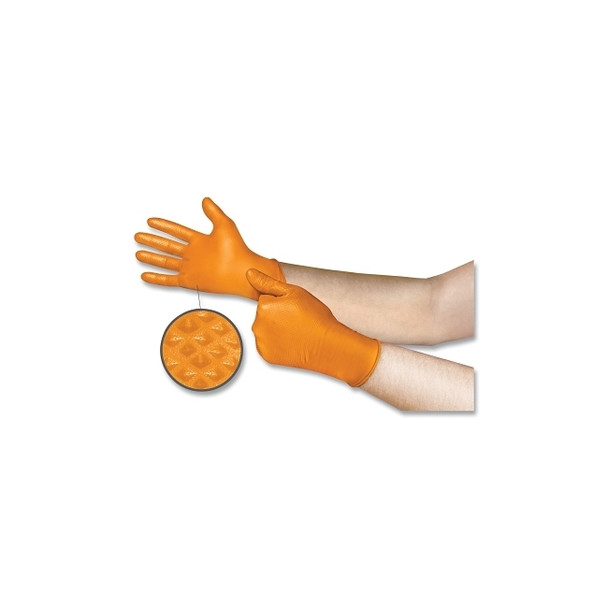 Mega Texture 93-256 Disposable Nitrile Gloves, Size 7, Orange