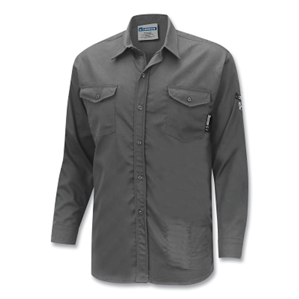 FR/Arc-Rated Safety Shirt, ZFI504, Long-Sleeve Collared, Button-Up, 88 Cotton/12 HT Nylon, Lg, Gray