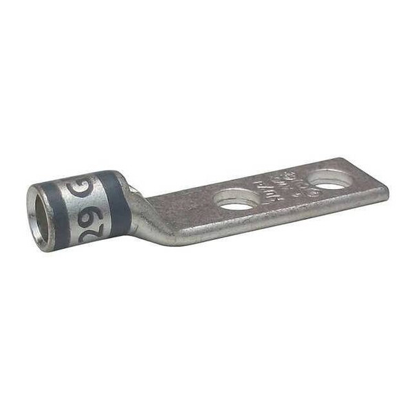 Two-Hole Compression Lug, 4 AWG Max, 1/4 in Stud, Short Barrel, Copper, Gray