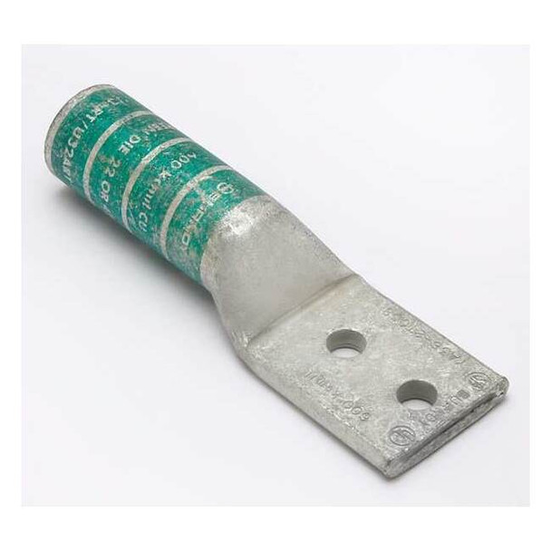 Two-Hole Compression Lug, 600 kcmil Max, 3/8 in Stud, Long Barrel, Copper, Green