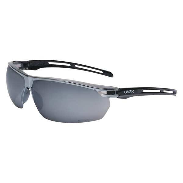 Tirade(TM), Safety Glasses, Anti-Fog, Gray Mirror Lens, Black Frame, Frameless
