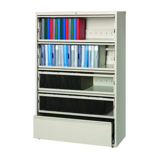 Hirsh 42" W 5 Drawer File Cabinet, Putty,  Letter 17975