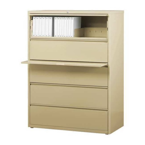 Hirsh 42" W 5 Drawer Lateral File Cabinet, Putty,  A4/Legal/Letter 17648