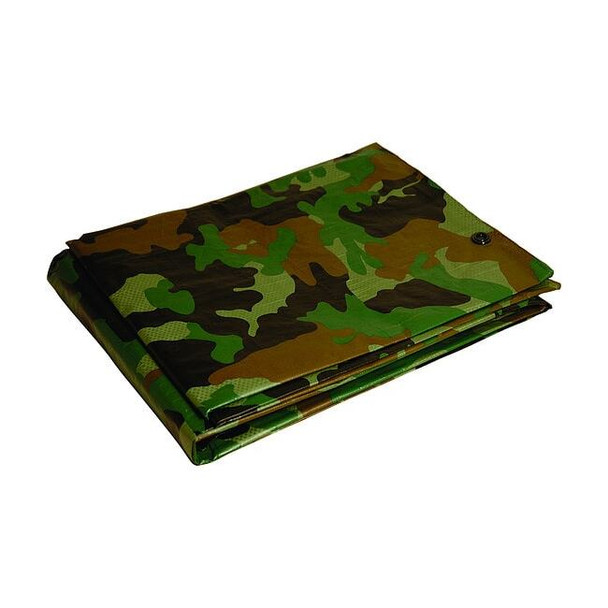 Tarp, 16 ft L, 12 ft W, Std Duty, 7 mil, Polyethylene, Camouflage, 2.9 oz/sq yd