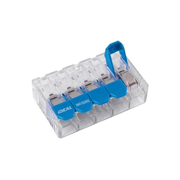 Lever Wire Connector, 10 AWG Max, 5 Port, Blue, Clear, 600 V, 50 PK