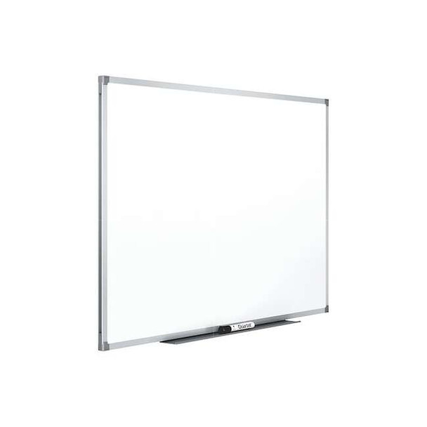 Dry Erase Board, Melamine, 36 in, 48 in, Aluminum Frame, White, Gloss
