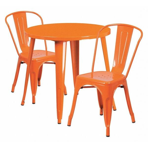 Round Orange Metal Set,30RD, 30" W, 30" L, 29.5" H, Metal Top, Orange