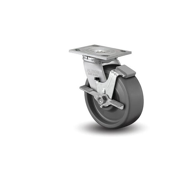 6" X 2" Non-Marking Elastomer Swivel Caster, Face Brake, Loads Up To 1100