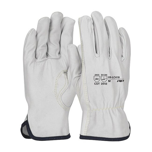 Leather Drivers Gloves, Shirred Slip-On Cuff, Keystone Thumb, Natural, S, 12 PK