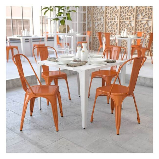 Flash Furniture Orange Metal Indoor-Outdoor Stackable Chair,PK4 4-CH-31230-OR-GG