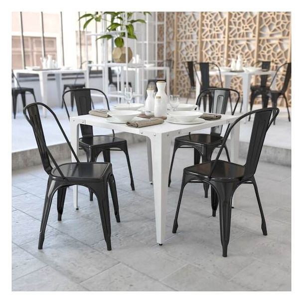 Flash Furniture Black Metal Indoor-Outdoor Stackable Chair,PK4 4-CH-31230-BK-GG