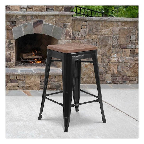 Flash Furniture Black Backless Metal Stool,24", PK4 4-CH-31320-24-BK-WD-GG