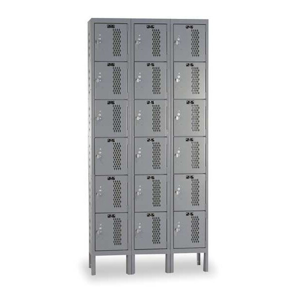 Box Locker, 36 in W, 18 in D, 78 in H, (3) Wide, (6) Tier, Dark Gray