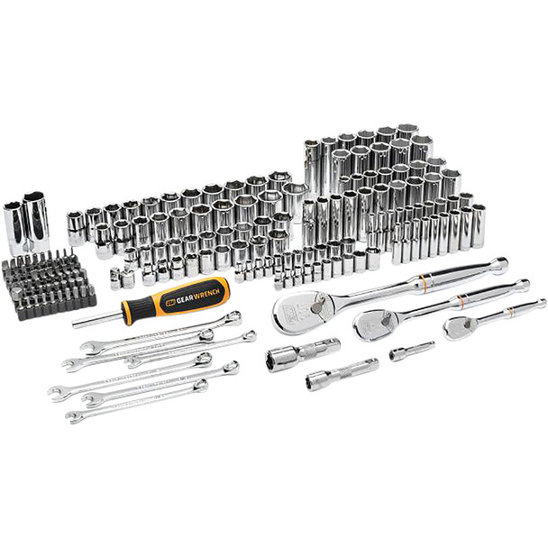 185 Pc. 1/4", 3/8” & 1/2" Drive 90-Tooth SAE/Metric Mechanics Hand Tool Set GW90MCBMTS
