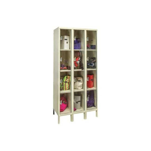 Box Locker, 36 in W, 18 in D, 78 in H, (3) Wide, (4) Tier, Tan