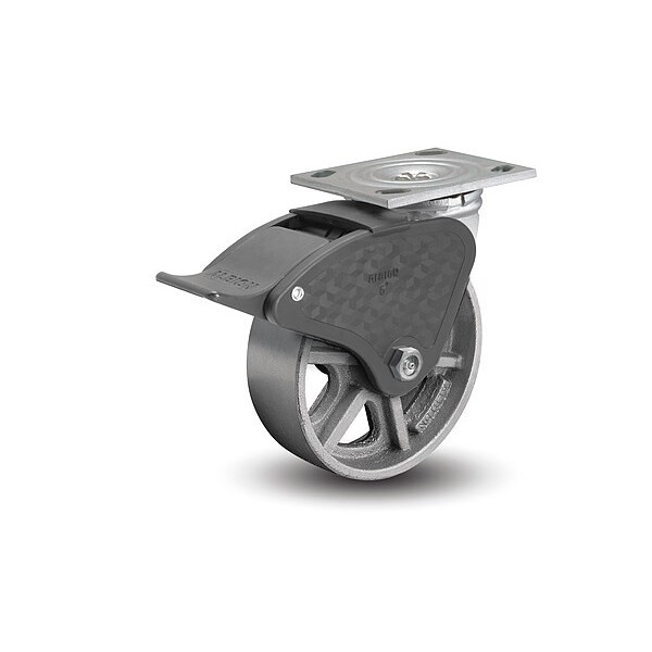 8" X 2" Cast Iron Swivel Caster, Total Lock Brake, Loads Up To 1250 lb