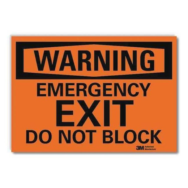warning, Emergency Exit Do Not Block, 14" W x 10" H, Rectangle, Vinyl